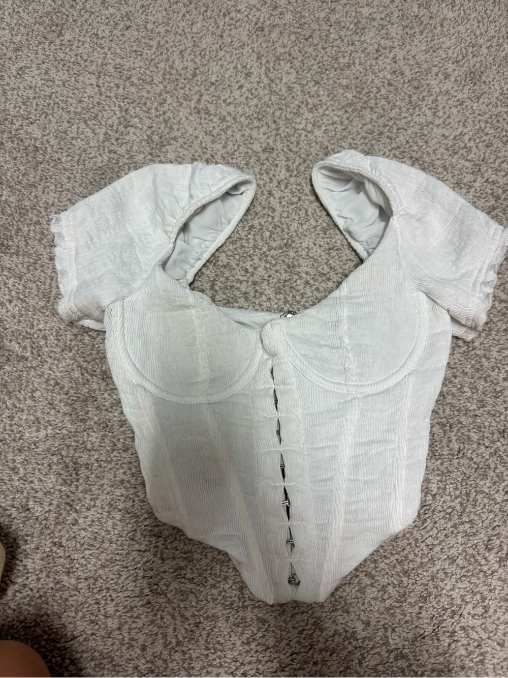 White Fox White Puff-Sleeve Button Front Top